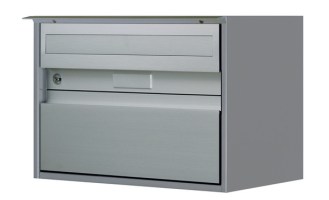 Briefkasten Alu 400 in RAL 9007 Graualuminium, Front eloxiert mit Griffschale und Regenleiste